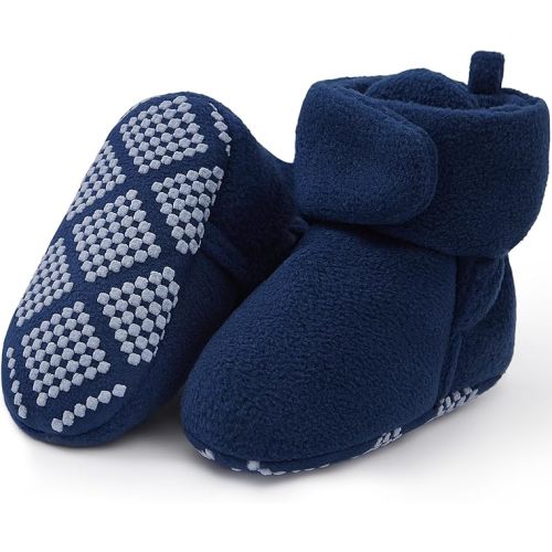 Fleece Baby Booties, Warm Cozy Baby Slippers, Stay On Sock Shoes, Easy to Put on, Unisex Baby Gifts, Soft Non-Slip Adjustable Newborn Boots for Boys and Girls