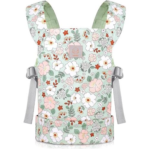 GAGAKU Doll Carrier for Kids, Toy Baby Doll Carrier, Reborn Dolls Carrier Toy Baby Sling with Adjustable Straps, Baby Doll Accessories - Green - Camellia