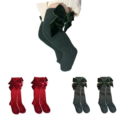 Merqwadd 4-Pack Baby Girls Knee High Socks Infants Toddlers Bow Knit Socks Cotton Tube Ruffled Stockings