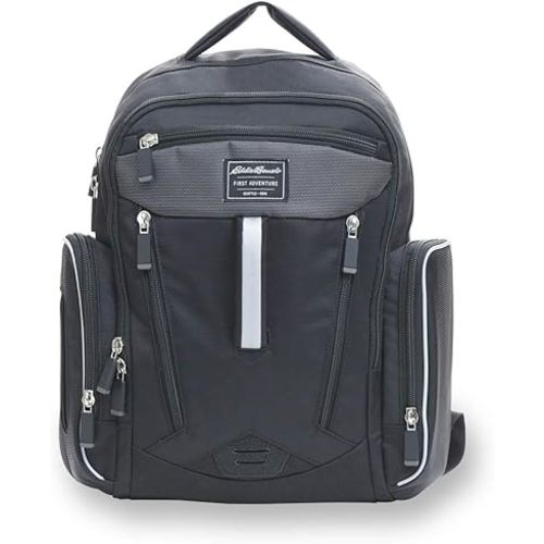 Eddie Bauer Places & Spaces Bridgeport Diaper Bag Backpack, Cooler Bottle Pockets and Changing Pad Included, Black, 1 Count (Pack of 1)