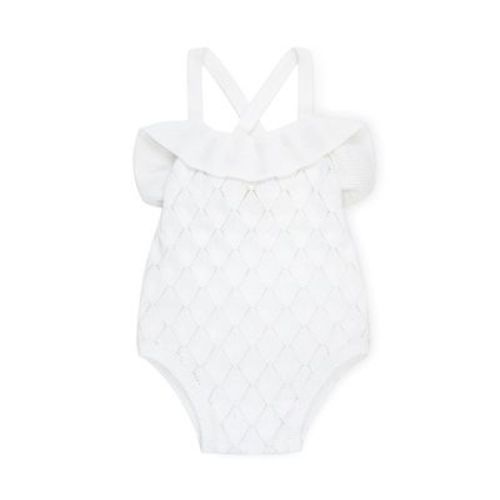 Hope & Henry Baby Ruffle Sweater Romper (White Diamond Pointelle, 0-3 Months)