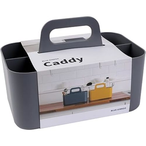 BLUE GINKGO Stackable Organizer Caddy – Korean-Made Portable Tote for Bathroom, Office, Crafts, or School Supplies (Rectangle, Gray)