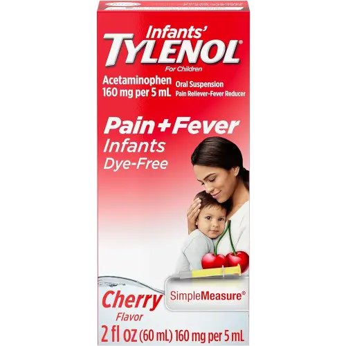 Tylenol Infants' Liquid Medicine with Acetaminophen Pain + Fever Relief DyeFree fl, Red, Cherry, 2 Fl Oz