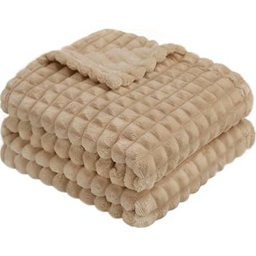 HOMRITAR Baby Blanket for Boys 3D Square Grid Design Super Soft Fuzzy Cozy Warm Toddler Blanket Plush Fluffy Receiving Blankets for Newborn Infant Nursery or Stroller Tan 30 x 40 Inch
