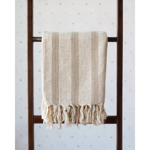 Beach Blanket Peshtemal, Lightweight Striped Picnic Throw Shawl, Beige Bronze Cotton Linen Turkish Towel, Mothers Day Gift, Wedding Present