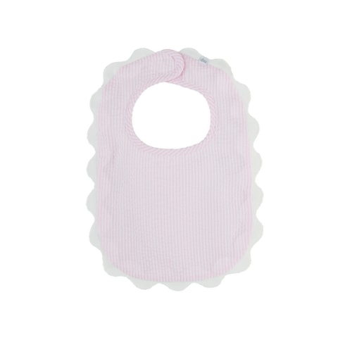 Pink Seersucker Scallop Bib | Mud Pie