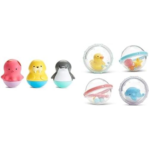 Munchkin Bath Toys Bundle - Bobbers with Dolphin/Walrus/Octopus and Float & Play Bubbles 4 Count