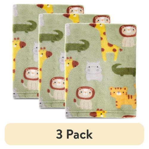 (3 pack) Parent's Choice Printed Jungle Green Super Soft Plush Baby Blanket