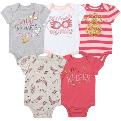 Harry Potter Baby Girls 5 Pack Bodysuits Newborn to Infant Sizes (Newborn - 24 Months)