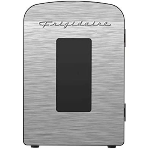 Frigidaire Portable 9-Can Mini Cooler Fridge, 5L, Brushed Stainless Rugged, Window, EFMIS189-SS, Clear Door, Glass