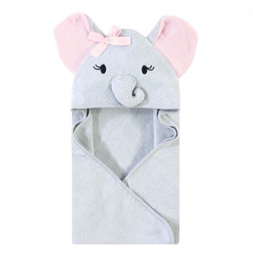 Touched by Nature Baby Girl Organic Cotton Animal Face Hooded Towels, Girl Elephant, One Size