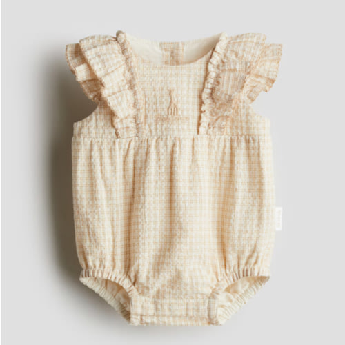 EMBROIDERED-DETAIL SEERSUCKER ROMPER SUIT