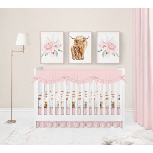 Highland Cow Nursery Prints, Pink Floral Nursery Prints, Set of 3 Farm Nursery Prints, Baby Girl Nursery Decor, Highland Cow Nursery Decor