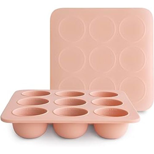 mushie Silicone Baby Food Freezer Tray with Lid | 9 Cups x 1.5oz | BPA Free Storage Container (Blush)