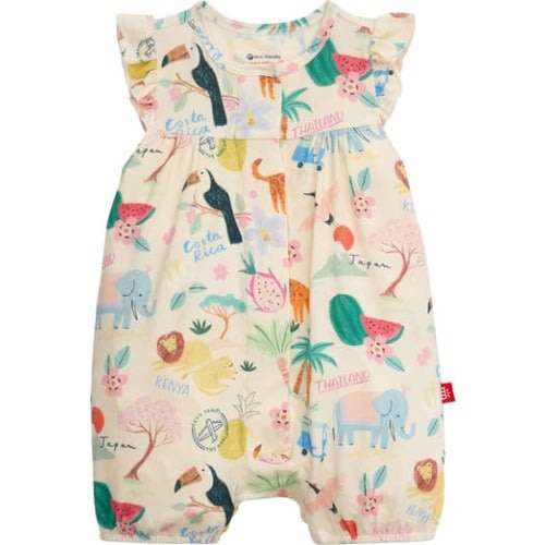 Wanderlust Ruffle Bubble Romper, 3-6M