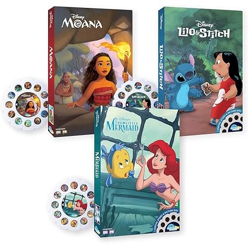 Moonlite Storytime Storybook Reels, 3 Story Set, Moana, The Little Mermaid, Digital Stories for Projector, Toddler Early Learning Gifts for Kids Ages 12 Months and Up