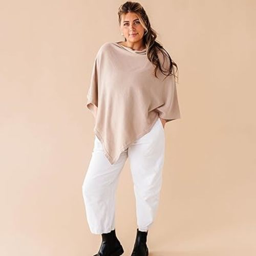 MakeMake Organics Knit Breathable Nursing Cover Up for Breastfeeding - Soft GOTS Certified Organic Cotton Breastfeeding Cover Up for Women - Privacy Feature, Sand