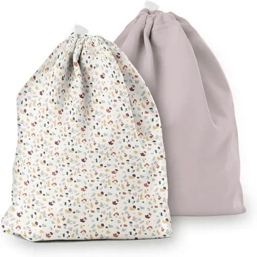 Esembly Ditty Bag Duo, Waterproof Wet Dry Bags for Cloth Diapers, Messy Baby Accessories, Swimsuits, Gym Clothes, Toiletries and Snacks - Terrazzo and Amethyst (Pack of 2)