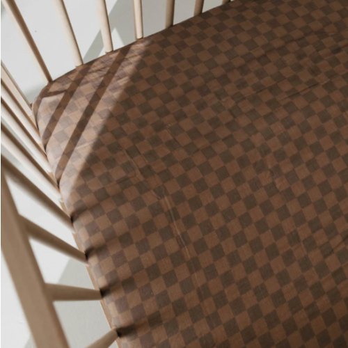 Muslin Crib Sheet | Faded Brown Checkerboard