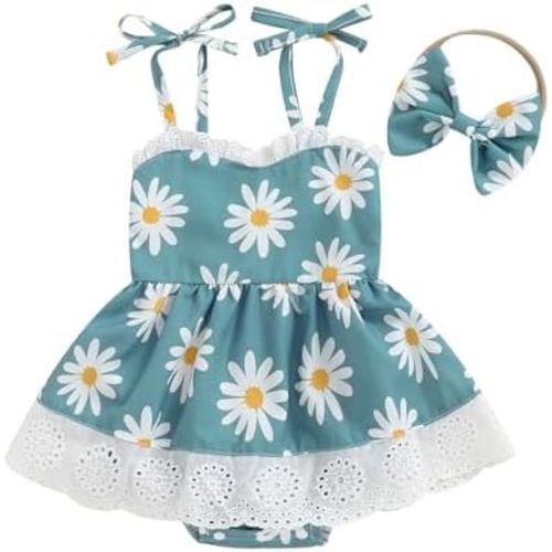 Karuedoo Newborn Baby Girl Summer Romper Dress Strap Sleeveless Daisy Romper Jumpsuit Bodysuit Cute Infant Girl Summer Outfit
