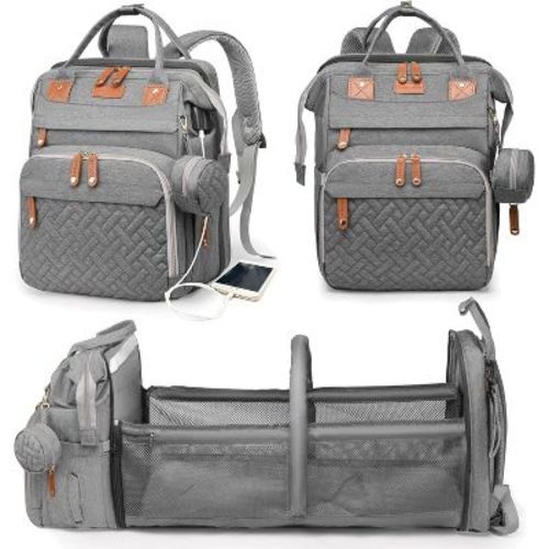 Baby Diaper Bag with Changing Station, Waterproof, Backpack , USB Charging - Grey