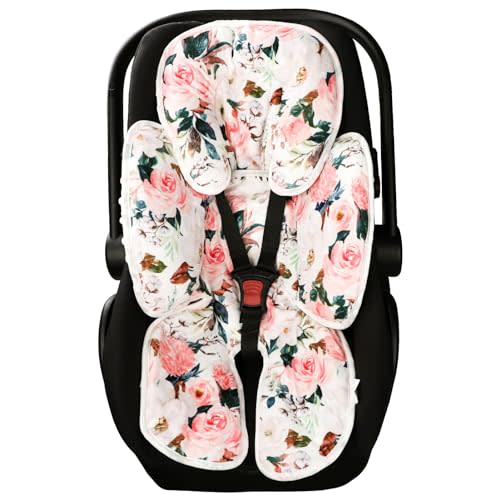 DILIMI Infant Car Seat Insert, 2-in-1 Carseat Head Support for Newborn, Soft Baby Head Support for Car Seat, Stroller, Bouncers, Pink Flower