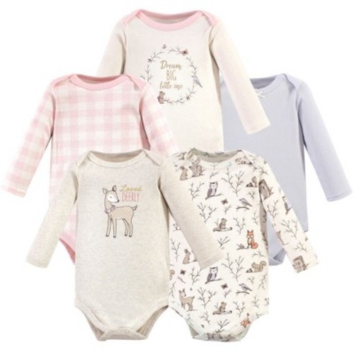 Hudson Baby Infant Girl Cotton Long-Sleeve Bodysuits 5pk, Enchanted Forest, 6-9 Months