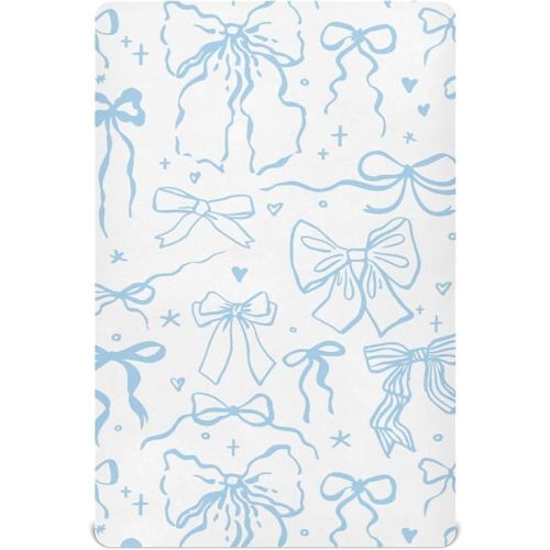 Cartoon Doodle Blue Bows Fitted Crib Sheets Stretchy Portable Playard Sheets for Baby Toddler, Breathable Soft Mini Crib Mattress 52 x 28 in for Boys and Girls