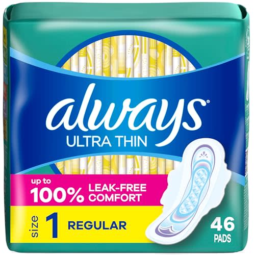 Always Ultra Thin Pads with Wings, Size 1, Regular, 46 Count