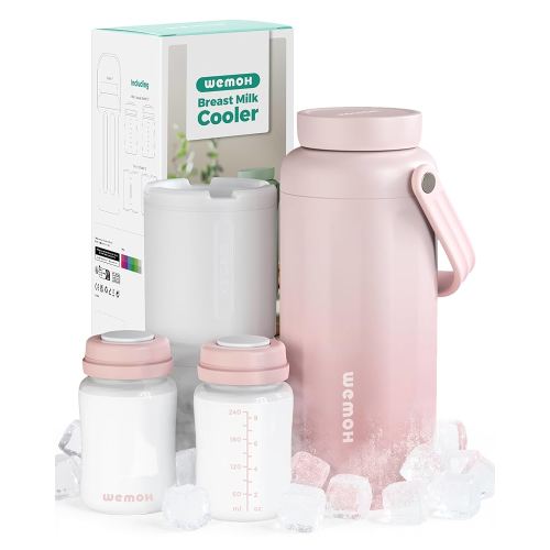 Breast Milk Cooler Bottle-24H Double-Layer Cooling, TSA Approved, 2 Leakproof Bottles & Ice Packs, (Non-Toxic BPA) for Travel, Work, Night Pumping, Gift for New Moms (Pink)