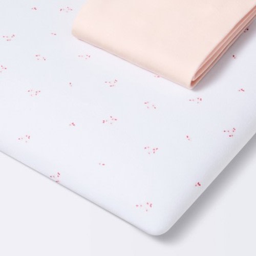Fitted Jersey Play Yard Crib Sheet - Pink Floral - 2pk - Cloud Island™
