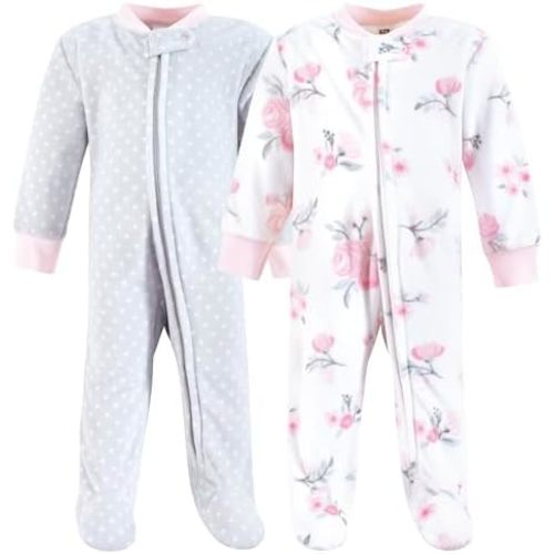 Hudson Baby Infant Girls Fleece Sleep and Play, Basic Pink Floral