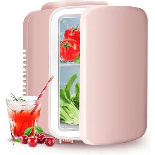 YSSOA 4L Mini Fridge 6 Can Portable Cooler & Warmer Compact Refrigerators for Food, Drinks, Skincare, Office Desk, Pink