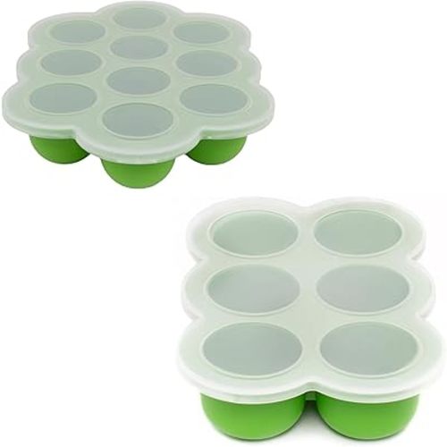 WeeSprout Silicone Baby Food Freezer Trays 2-Pack Bundle - Ten 1.5oz & Six 3oz Portions - Clip-on Lids - Homemade Purée & Breast Milk Storage