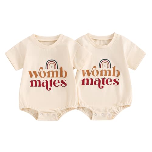 YOKJZJD Newborn Baby Girl Boy Twins Matching Outfits Womb Mates Short Sleeve Bubble Romper Bodysuit Summer Coming Home Outfit