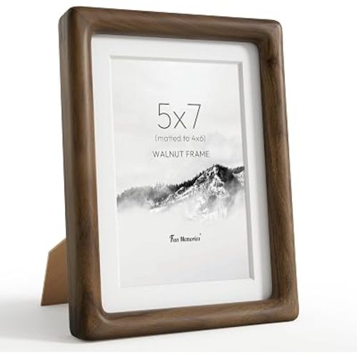 5x7 Picture Frame, USA-Sourced Walnut Wood Photo Frames with HD Tempered Glass, Display Photo 4x6 with Mat or 5x7 Without Mat, 5 x 7 Frame for Tabletop or Wall Display, Walnut Color, 1 Pack