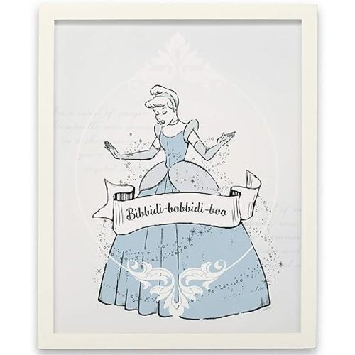 Disney Cinderella Wall Art - Classic White Framed Cinderella Picture For Bedroom, Nursery or Playroom