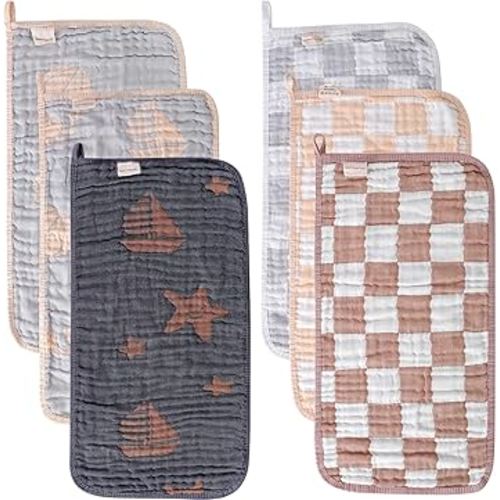 Ultra-Soft & Absorbent 6-Pack Muslin Baby Burp Cloths - 20x10 Inches, Perfect for Messy Mealtimes with Newborns & Infants. Easy-Clean & Reusable