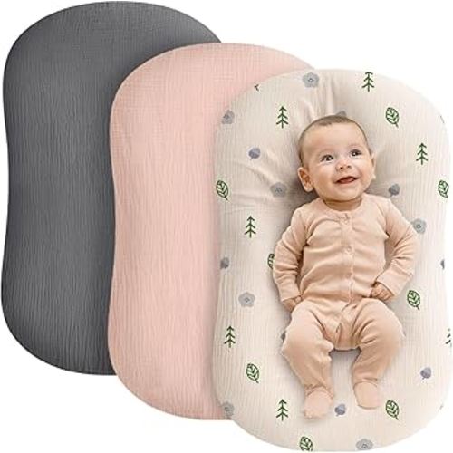 Muslin Baby Lounger Cover - 3 Pack Organic Cotton Baby Pillow Lounger Cover for Newborn - Soft and Breathable Infant Pillow Lounger Cover - Covers Only