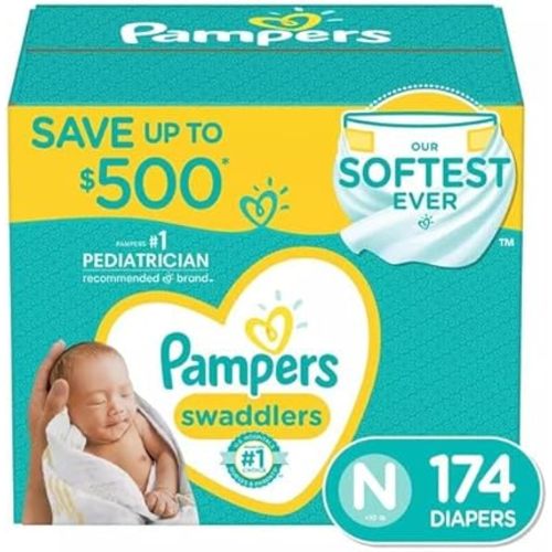 Pampers Swaddlers Diapers, Newborn (Less Than 10 Pounds), 174 Count