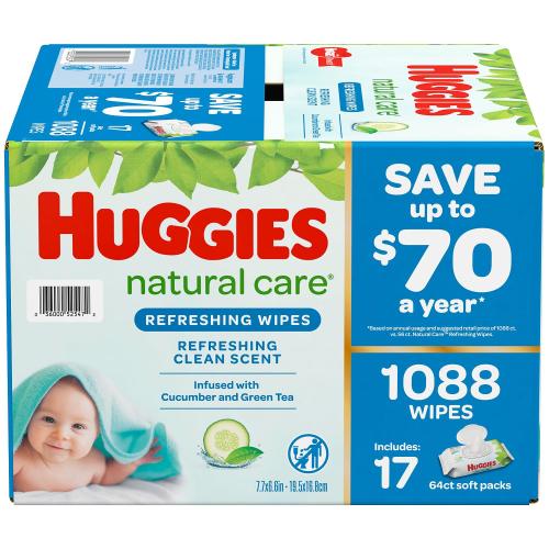 Huggies Natural Care Baby Wipes, Cucumber and Green Tea, 17 pk., 1088 Wipes - Sam's Club