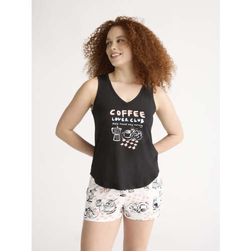 Joyspun Women's Printed Tank Top and Shorts Pajama Set, 2-Piece, Sizes S/M-2X/3X