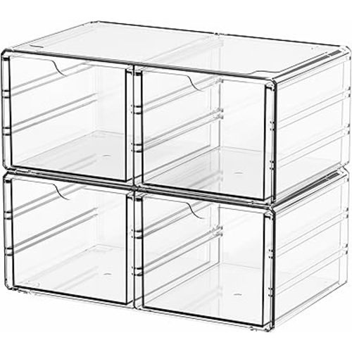 Yieach 2 Pack Acrylic Storage Drawers With 4 Drawers,Stackable Desk Organizer and Makeup Organizer,Large Clear Office Supplies Organizer for Medical,Art Craft and Baby Bottle Organizers for Countertop