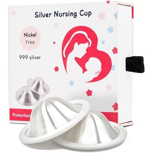 Silver Nursing Cups - Original Sterling Silver Nipple Shields for Breastfeeding, Soothe and Protect Sore Nipples, Standard Size Metal Nipple Covers, 999 Silver Nipple Cover Guards (Standard)