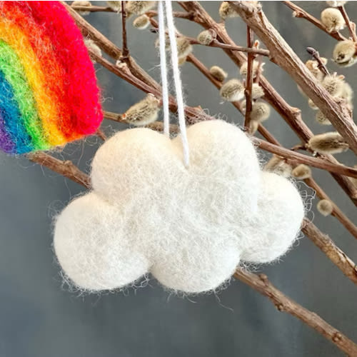 Felt Rainbow or Cloud Ornament - Wool Felted Sky Theme for Spring Summer Ornaments - Seasonal White Puffy Cloud or Bright Colorful Rainbows