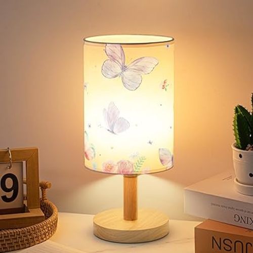 Kids Table Lamp with Linen Lampshade Nightstand Animal Baby Desk Bedside for Reading Bedroom Living Room Home Office(Butterfly)