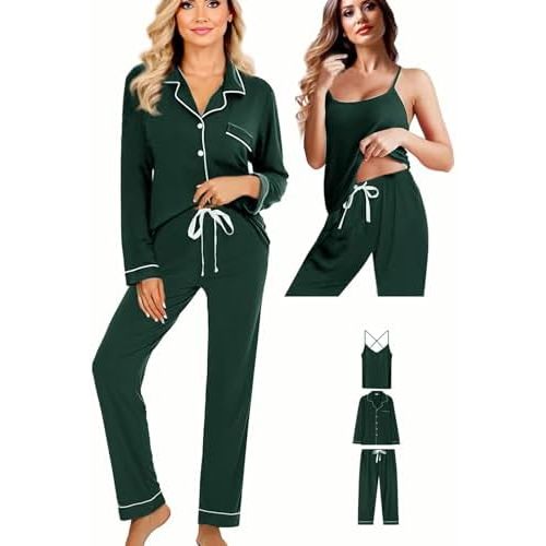 3Pcs Knit Pajamas Set For Women XS-4XL Womens Soft Pajama Sets Sexy Cami Pj Sets Sleepwear Loungewear Nightwear
