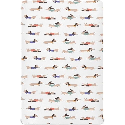 Fitted Crib Sheets Cute Dog Dachshund Stretchy Portable Playard Sheets for Baby Toddler, Breathable Soft Mini Crib Mattress 39 x 27 in for Boys and Girls