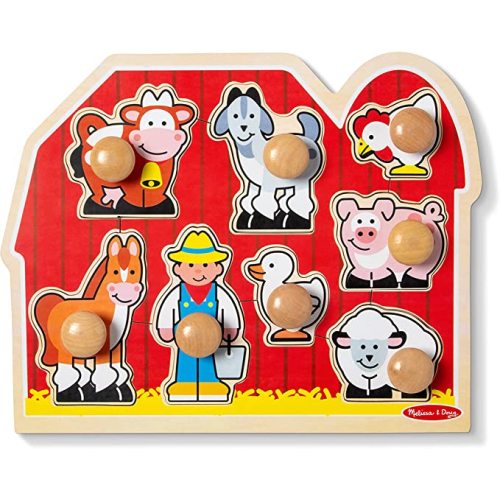 Melissa & Doug Farm Animals Jumbo Knob Wooden Puzzle - Wooden Peg Chunky Baby Puzzle, Preschoool Learning, Knob Puzzle Board For Toddlers Ages 1+