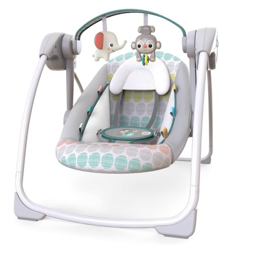 Bright Starts Portable Automatic 6-Speed Baby Swing with Adaptable Speed, Taggies, Music, Removable-Toy-Bar, 0-9 Months 6-20 lbs (Whimsical Wild)